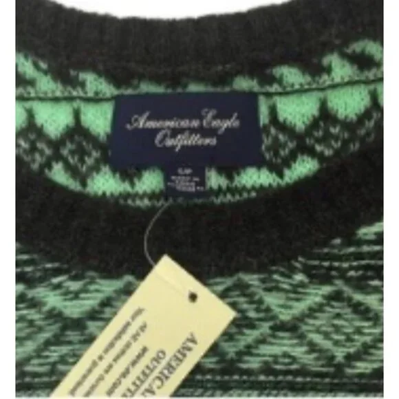 Vintage NWT American Eagle Outfitters Fair Isle Crew Neck Mint Green & Gray Cozy - Picture 6 of 7